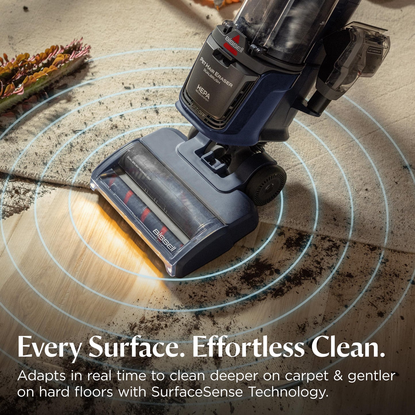 Bissell Pet Hair Eraser DualBrush Upright Vacuum with Two Brush Rolls, DualBrush Self-Cleaning Technology, HEPA Sealed Allergen System, Bright FurFinder Headlights, Lift-Off Pod, 42943