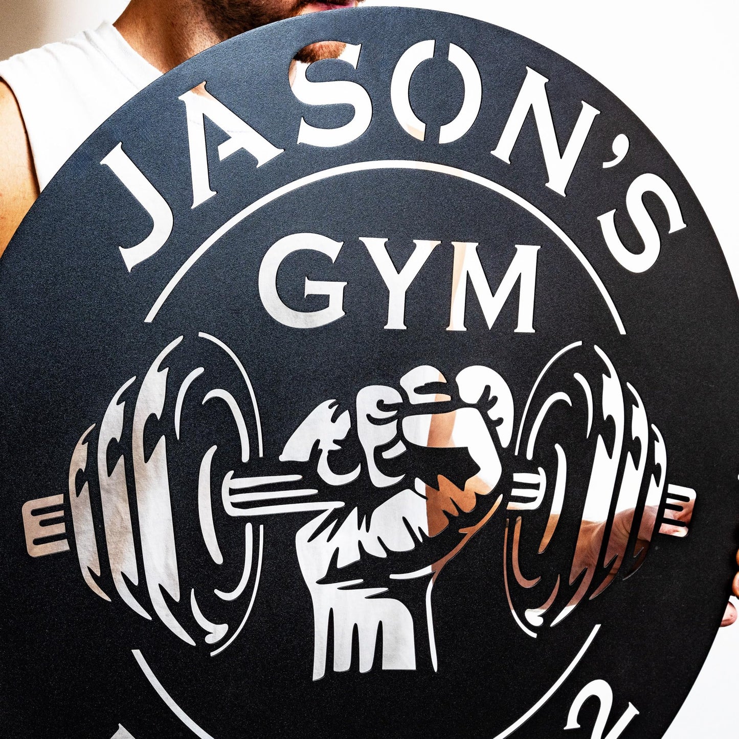 Custom Metal Dumbbell Gym Name Sign, Weightlifting Workout Room Wall Art, Personalized Home Gym Sign, Custom Gym Decor, Workout Garage