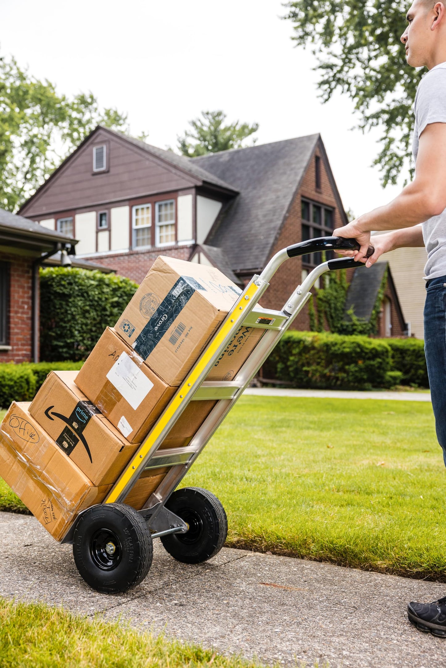 Gorilla 800 lb Capacity Aluminum Hand Truck, Wide Load Toe Plate, Premium Flat-Free Wheels, Wide Grip Handle, Heavy-Duty Silver Hand Truck