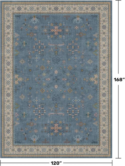 Hazo Haus Area Rug - Dusty Blue 10x14 Washable Lightweight Floral Design for Living Room & Bedroom
