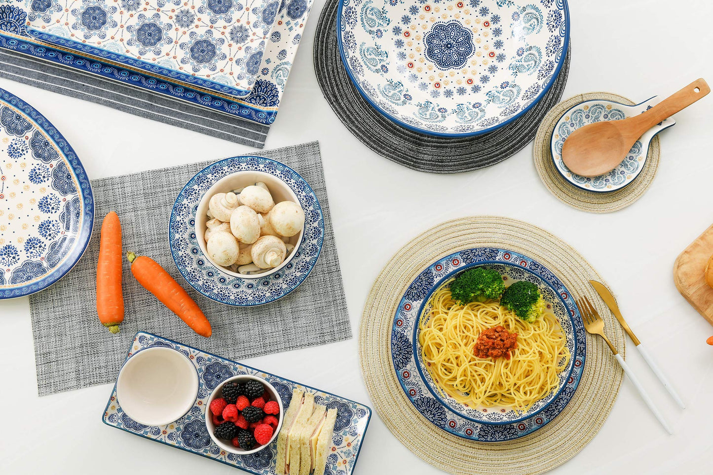 Bico Blue Talavera Cereal Bowls Set of 4, 26 oz Deep Ceramic Soup Bowls for Cereal, Salad, Noodles, Kitchen, Microwave and Dishwasher Safe, Gift for Housewarming and Thanksgiving