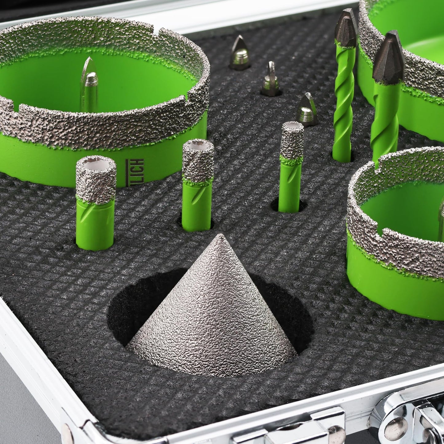 FACHLICH Tile Hole Saw Kit - 16pcs Diamond Hole Saw (6/8/10/25/35/50/65/100mm) with Finger Bit and Chamfer Bit, Tile Drill Bits for Porcelain Ceramic Marble Brick Granite