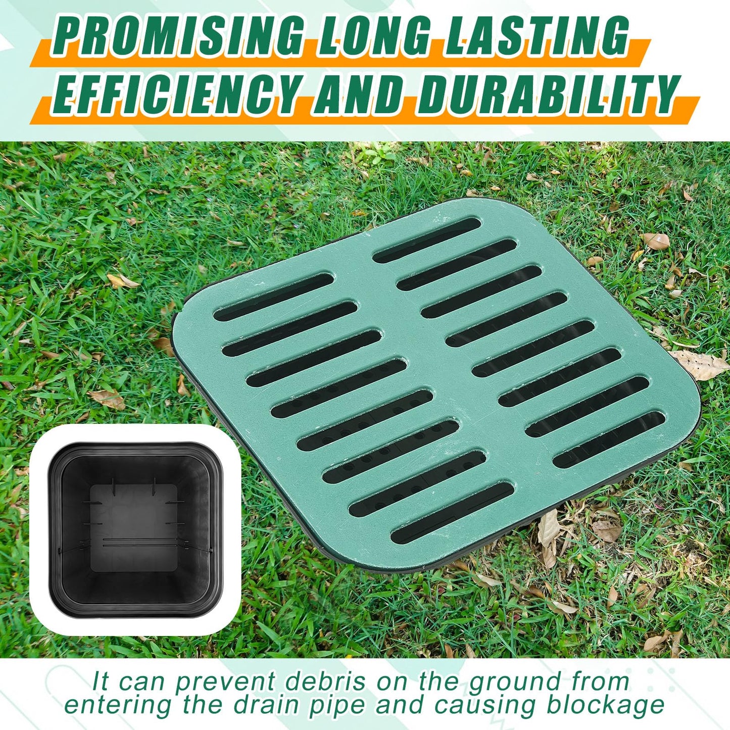 Kritkin Catch Basin with Grate 15 x 15 x 15 Inch Square Large Catch Basin for Drainage with Debris Basket French Drain Without Reserved Hole for Yard, Downspout, Lawn, Municipal Pipeline