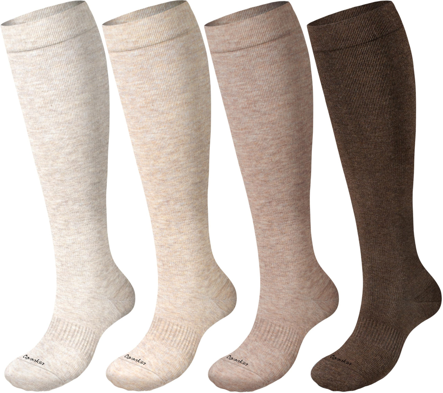 Cuyankin Compression Socks for Women and Men Cotton 15-20mmHg Knee High Soft Support Sock for Nurses, Flying, Travel, Pregnancy,Improve Circulation, Cream, Brown, Coffee