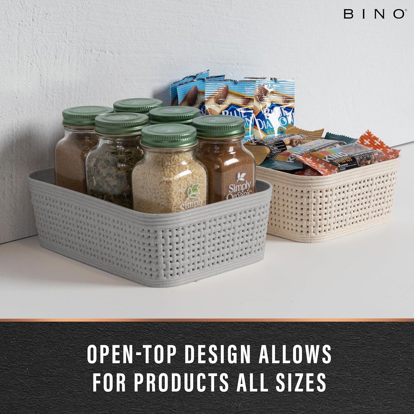BINO Woven Plastic Basket - Stylish Natural Grey XS, 5-Pack | Space-Saving Home Organization