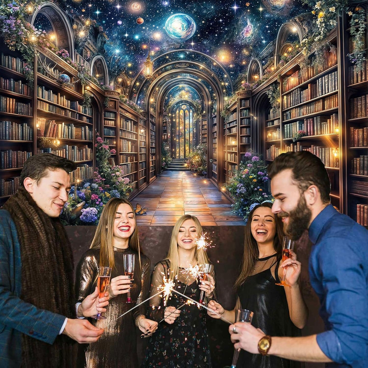MERCHR 7x5ft Bookshelf Backdrop Books Library Tapestry Bookcase Photography Backdrop School Library Study Bookshelf