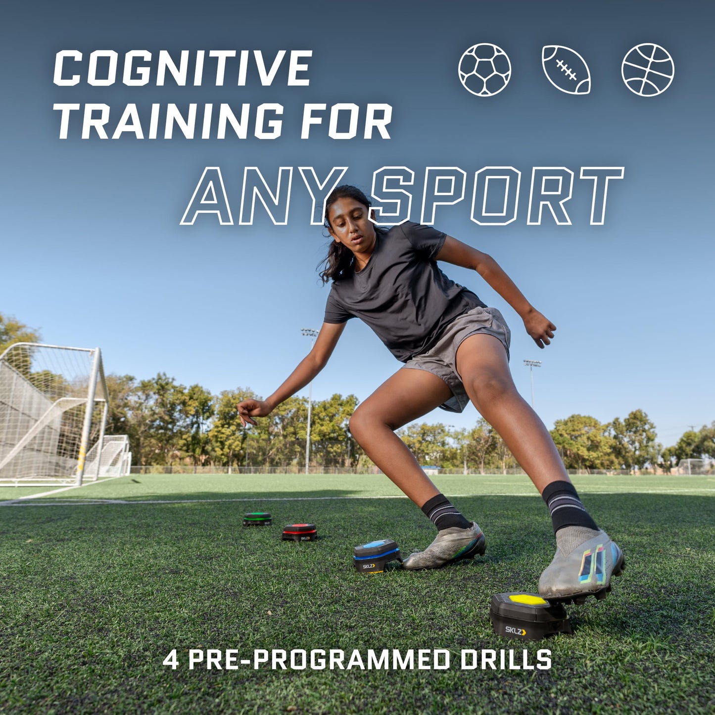 SKLZ Reactive Flash LED Training Pods – Reaction Time, Agility, and Cognitive Training Tool with 4 Games – Multi-Directional Activation, Durable Design for Speed and Hand-Eye Coordination