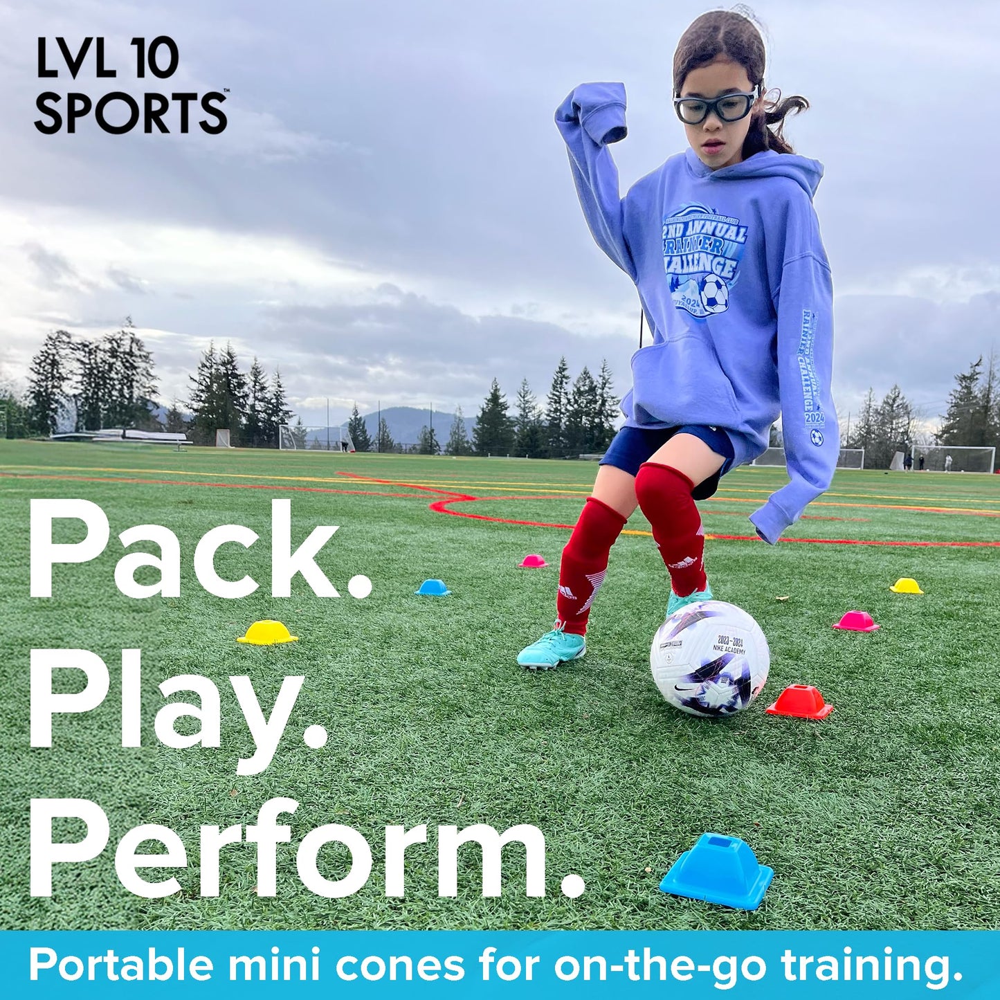 LVL10 Pro Training Cones - 2" Mini Soccer Cones for Sports Training - for Basketball, Football, Basketball and Agility Drills - Soccer Field Markers that Won't Crack, Slide or Fly
