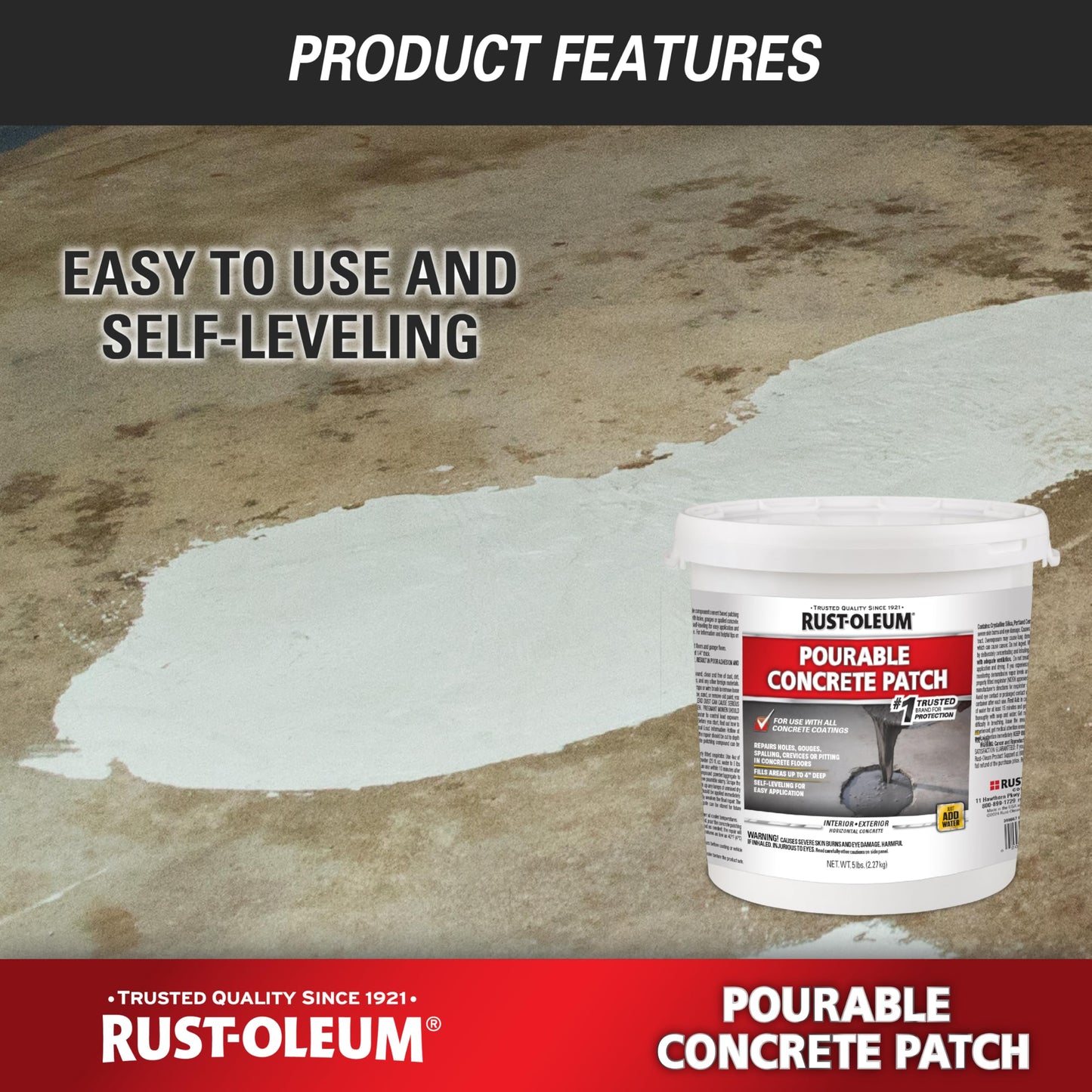 Rust-Oleum 369667 Pourable Concrete Patch, 5 lb Pail, White