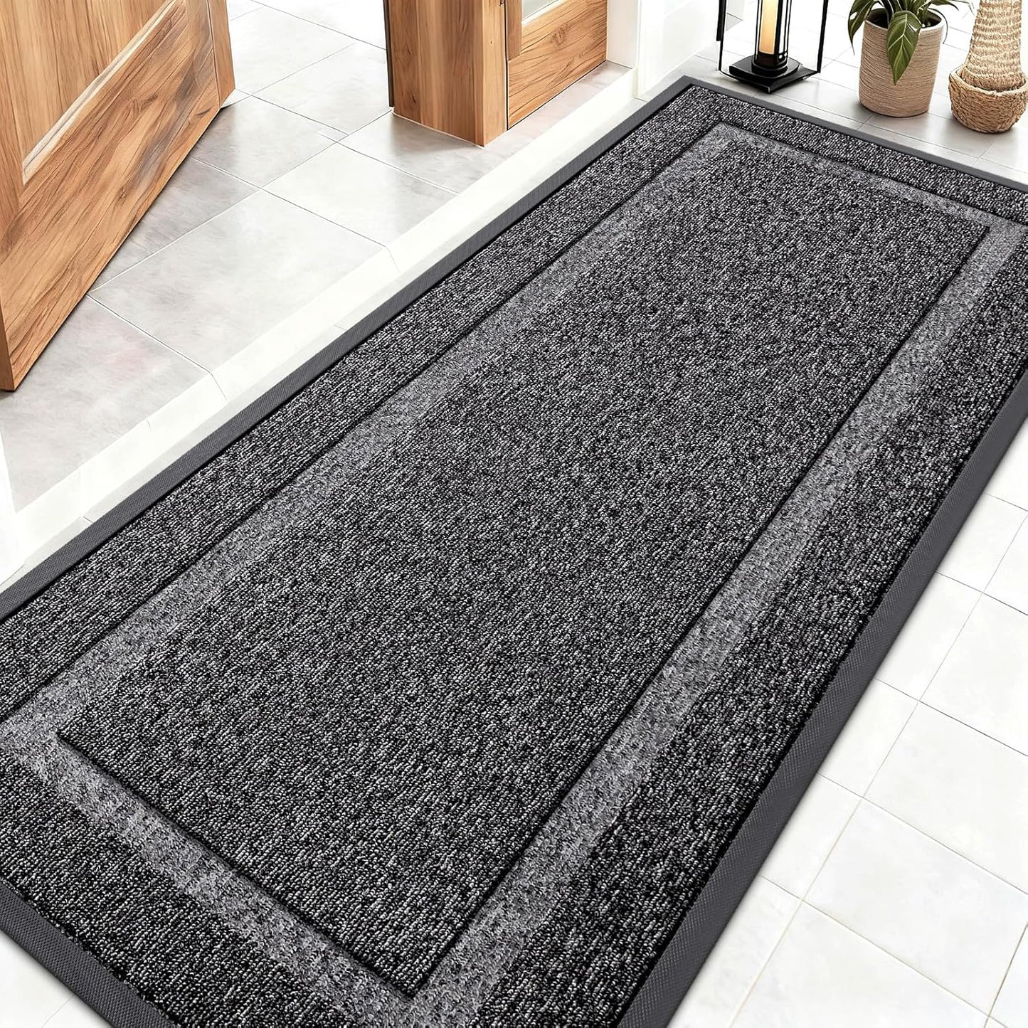 OLANLY Indoor Outdoor Front Door Mat - Waterproof All-Season Doormat | Sturdy Rubber, 59x23, Black & White