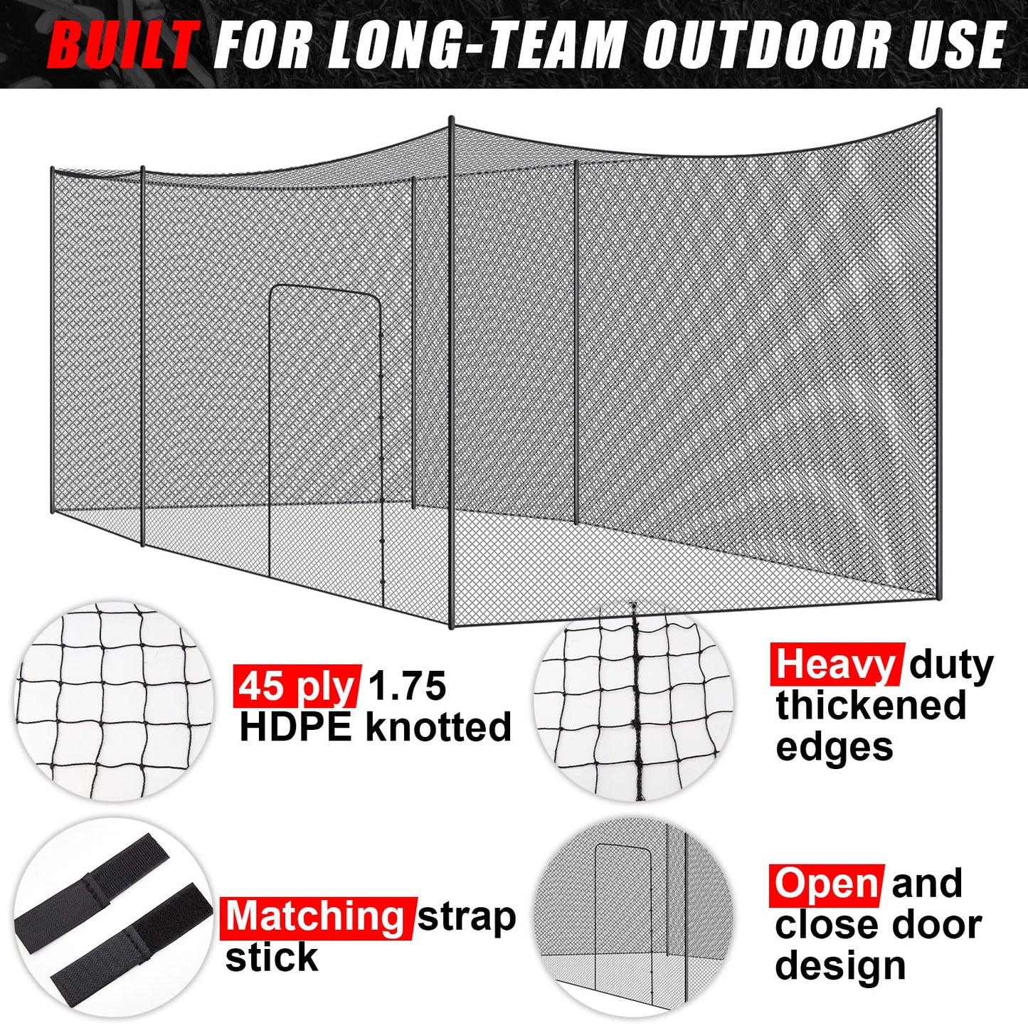 Syhood Baseball Batting Cage Net Heavy Duty Cricket Golf Softball Hitting Practice Net Portable Pitching Cage, Training Sports Barrier Screen for Backyard Outdoor(55 x 12 x 12 ft)