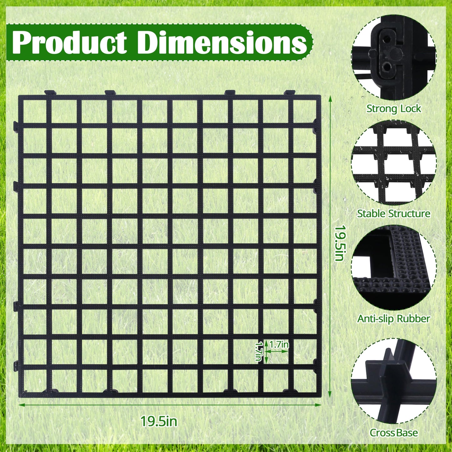 Goldshire12 Units 19.5 x 19.5 Inch Permeable Pavers Gravel, Grass& Gravel Driveway System, Interlocked Pavers Gravel Grid Black PE Shed Base 1" Depth, 32 Sq Ft