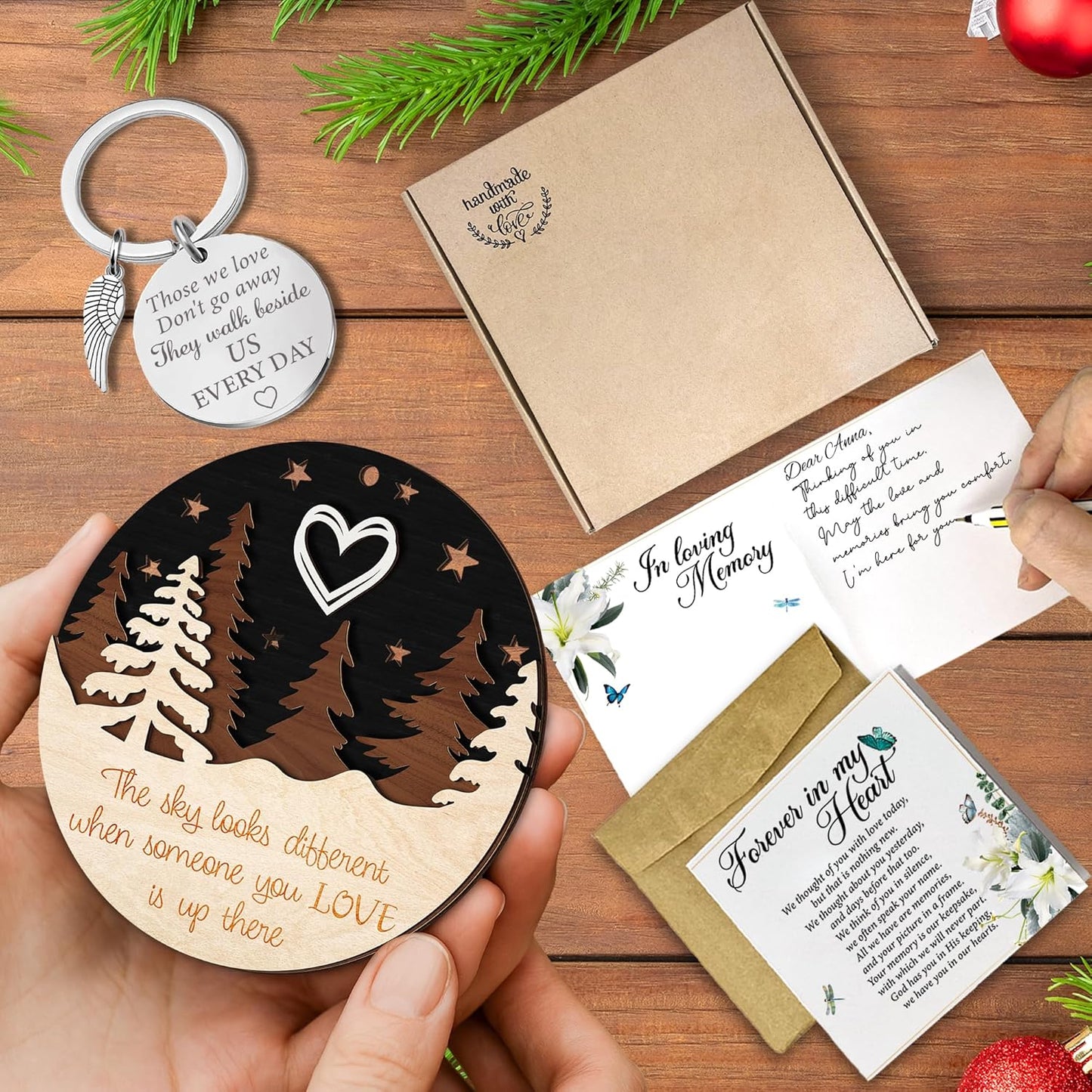 4" Memorial Christmas Ornament 2025 - Angel Wings Keychain & Condolence Card | Thoughtful Bereavement Gift for Mom, Dad, Nana, Papa