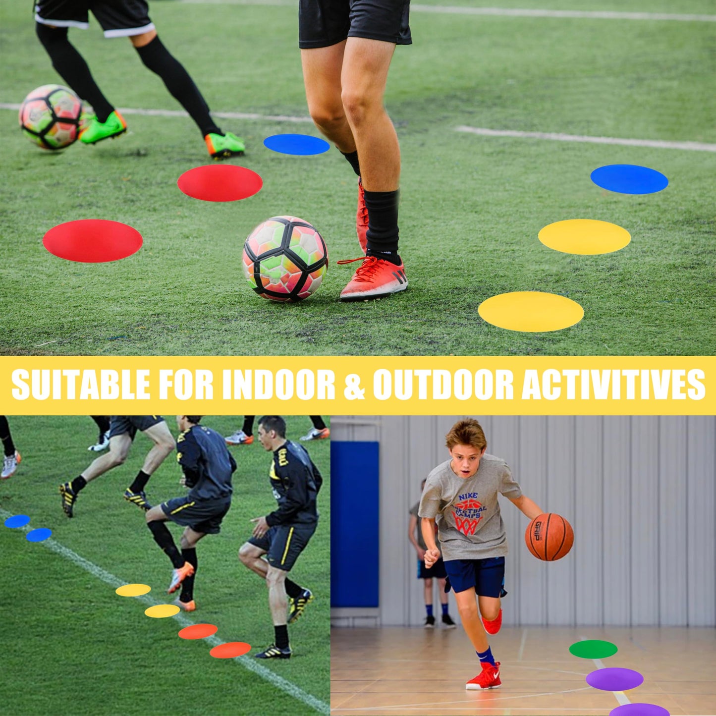 MIVERYEA Spot Markers for Sports 9 Inch, 12 Pack, Non Slip Rubber Agility Poly Spots Marker Field Flat Cone for Kids Soccer Basketball Speed Training Outdoor Classroom