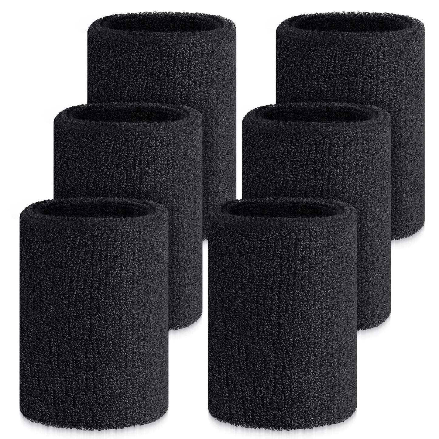 Wettarn 6 Pcs 4 Inch Cotton Elastic Wrist Bands for Sports, Gymnastics, Tennis, Football, Hiking, Cycling, Running (Black, about 4 x 3.15 inches, 10 x 8 cm)