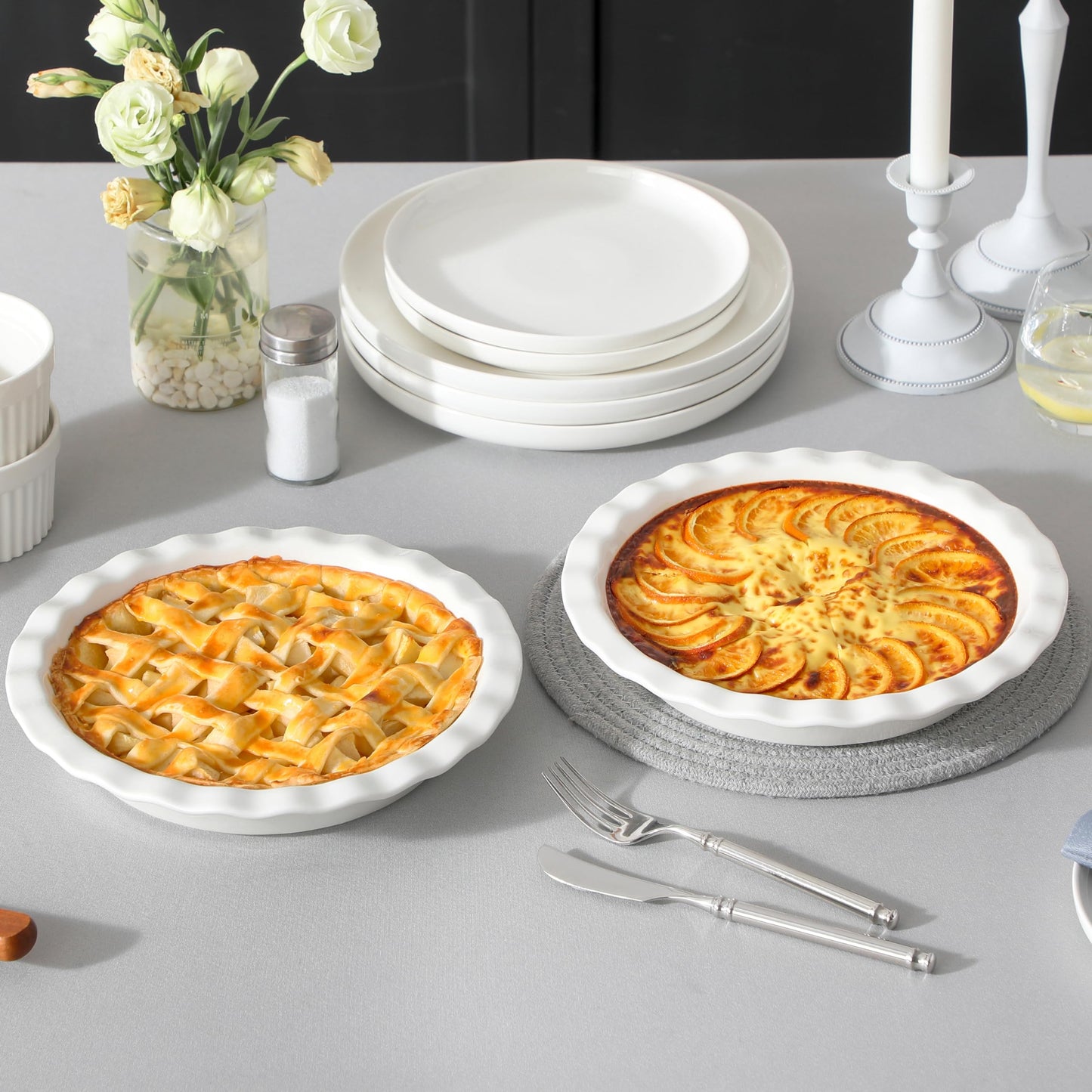 MALACASA Ceramic Pie Pan, Pie Pan for Baking 9 Inch, 40 OZ Pie Plate Round Pie Dish for Baking Fluted Pie Dish Baking Pan, Non Stick Deep Pie Dishes for Quiche, Apple Pies, Pot Pies, Tart, etc.