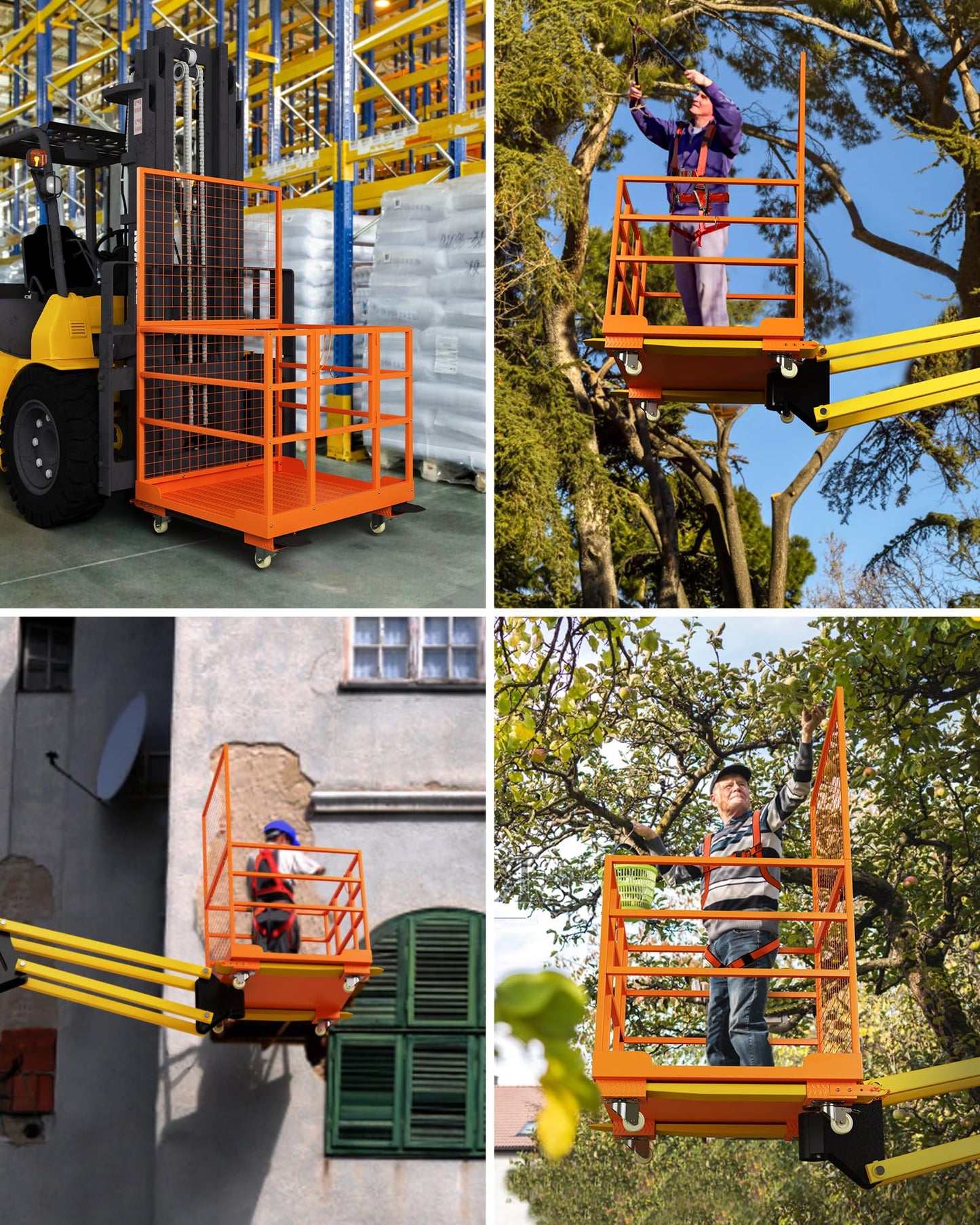 GarveeTech 45 in x 43 in Forklift Safety Cage, 1800 LBS Max. Heavy Duty Steel Forklift Man Basket with Safety Harness & Wheels, Aerial Work