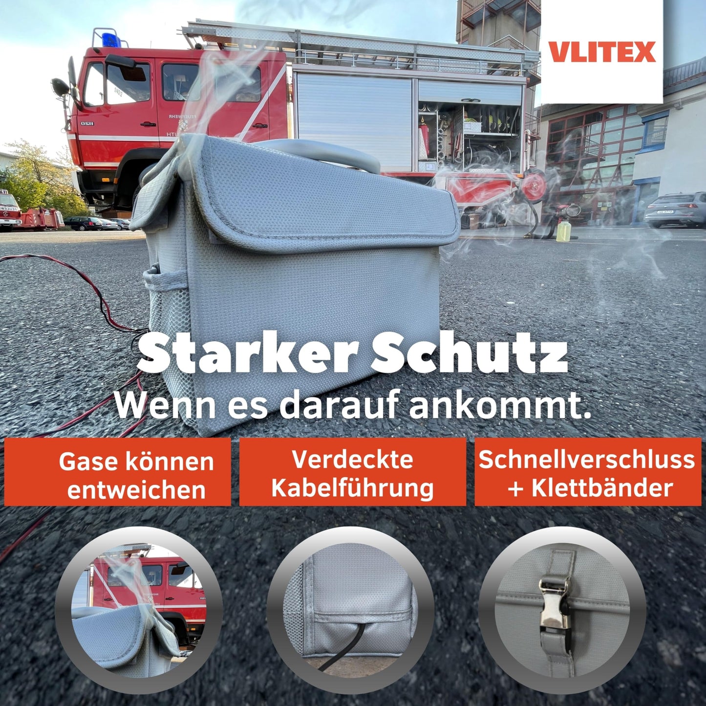 VLITEX Lithium Battery Storage Box L (Large) | Engineered in Germany | Fireproof E-Fiberglass & Silicone Blend | Certified Lipo Safe Bag Container