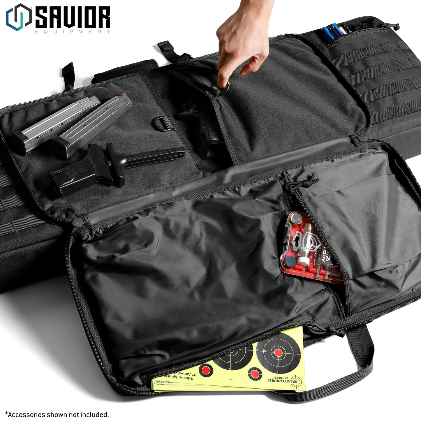 Savior Equipment American Classic Tactical Double Long Gun Bag Pistol Transportation Case w/Backpack Strap, 55 Inch Obsidian Black