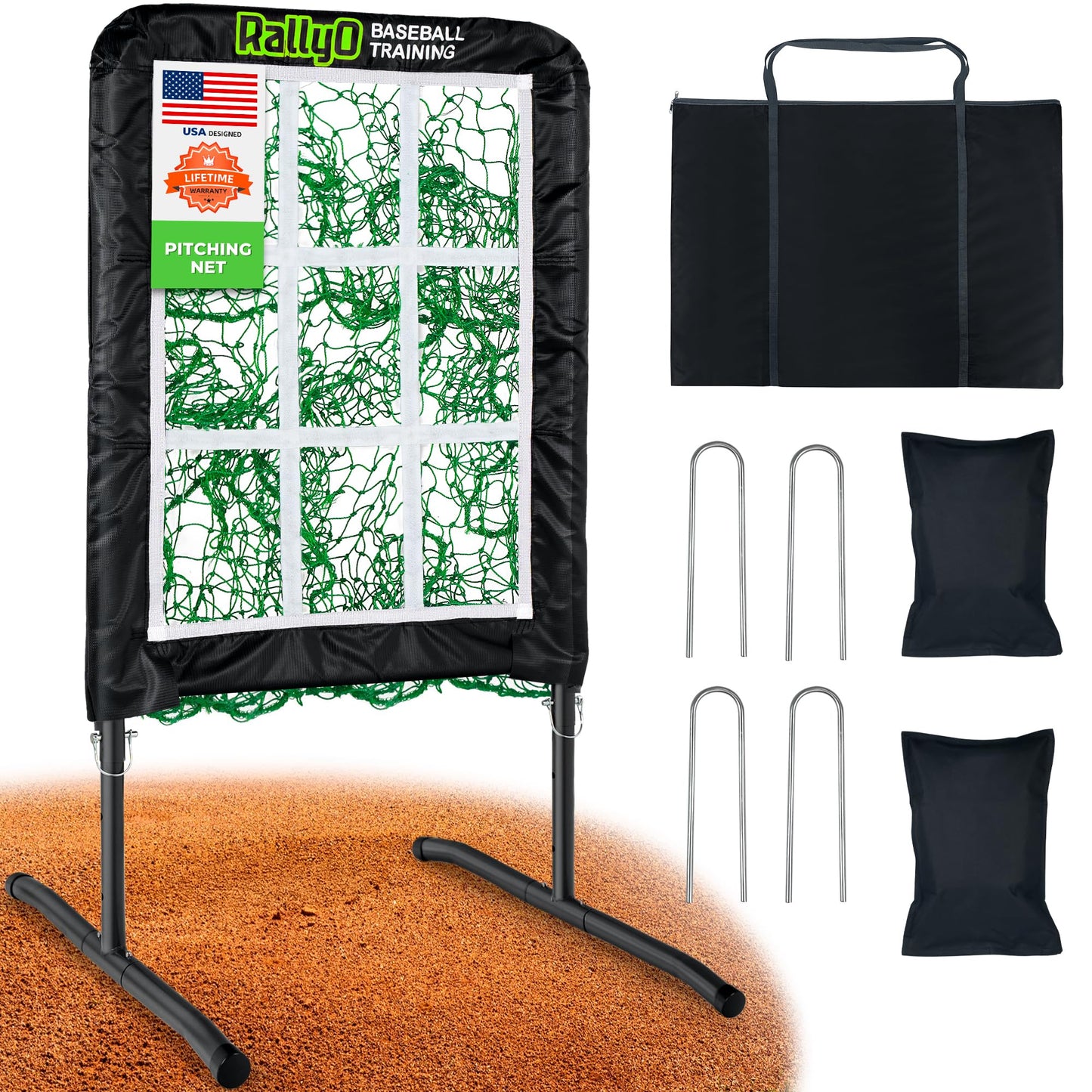 Pitching Net, 9 Hole Baseball & Softball Pitching Net with Strike Zone, Adjustable Pitching Target with 9 Pocket Design, Portable（Superior Net）