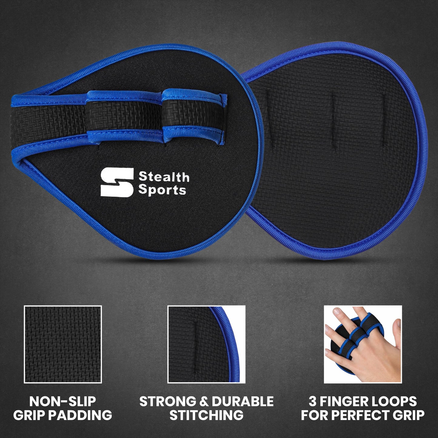 Stealth Sports Weight Lifting Gym Grip Pads Non-Slip Neoprene Pull Up Bar Pads Substitute of Workout Gloves Prevents Callus Tears–Calisthenics Fitness Weightlifting Grip Gloves (3 Loop)