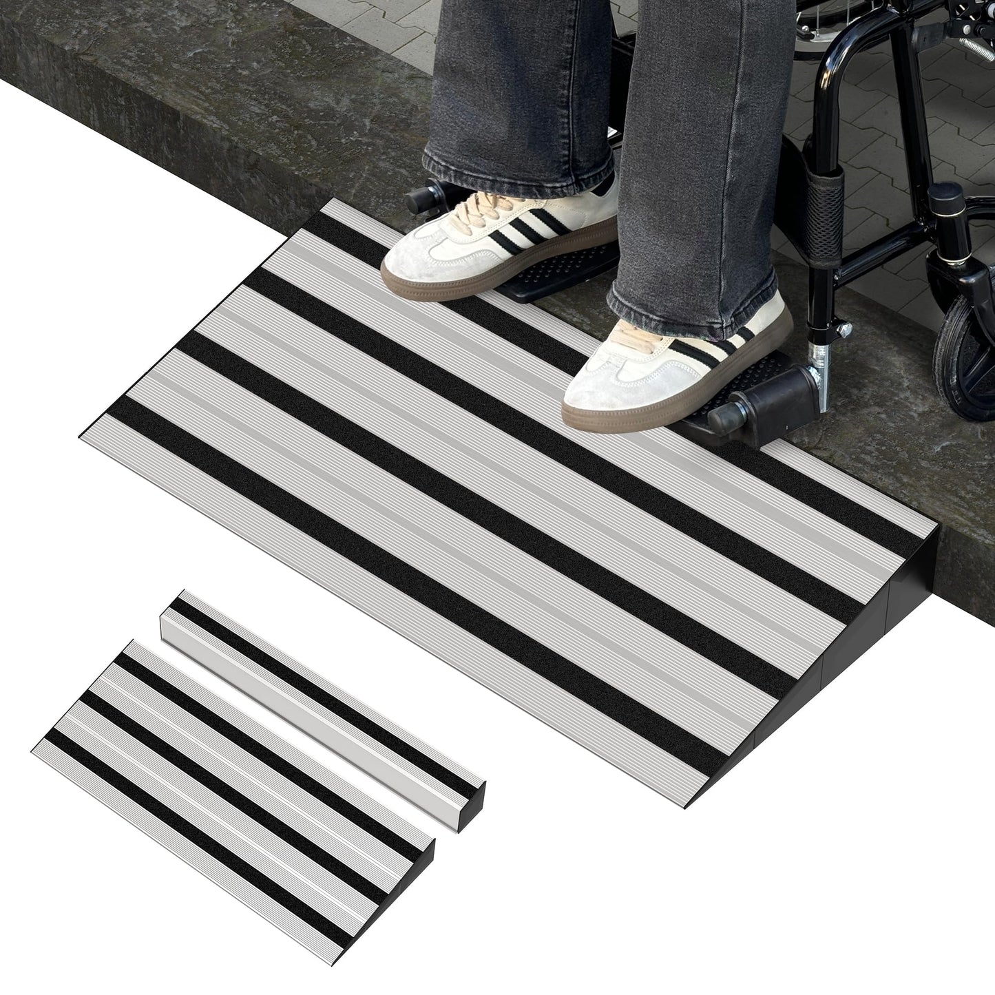 Nuvium 5" Rise Modular Threshold Ramp for Doorways, Stable Wheelchair Ramp for Home Steps, Aluminum Door Ramp and Curb Ramp for Scooters, Power Chairs, Cars, 1100LBS Load Capacity