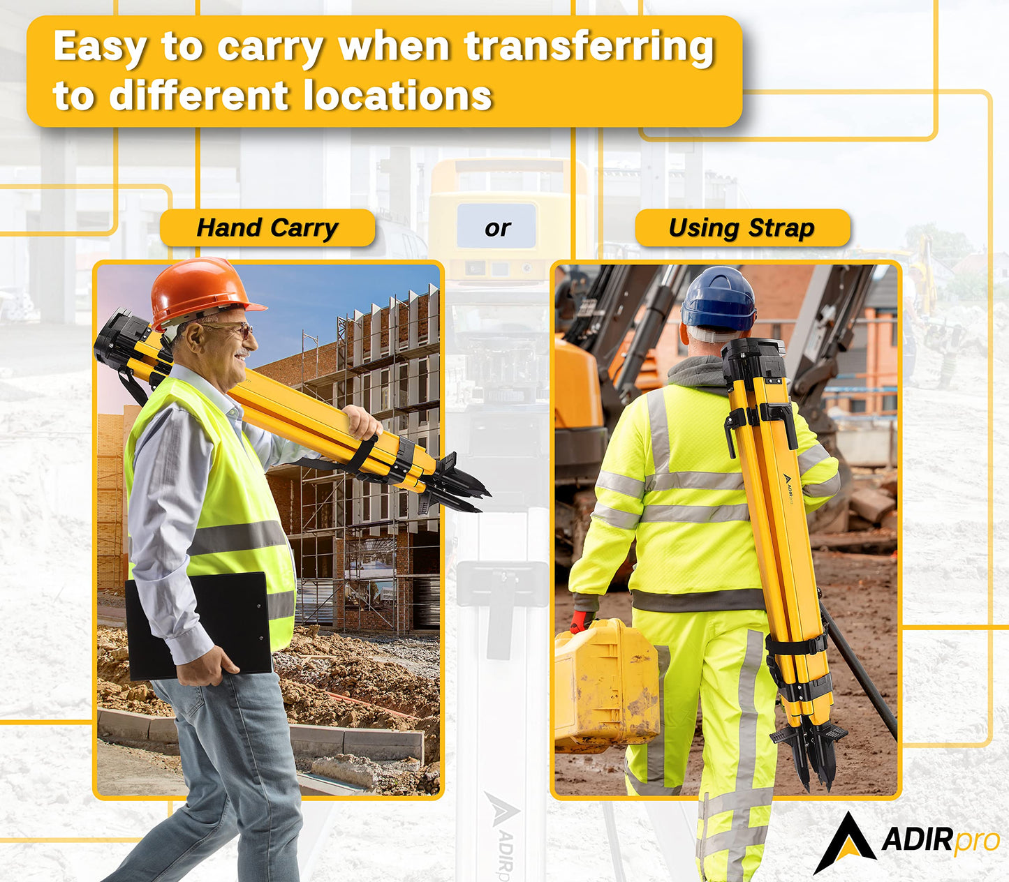 AdirPro Universal Survey Tripod – Wood/Fiberglass Laser Level – Transit Level - Quick Clamp - Heavy Duty Contractor