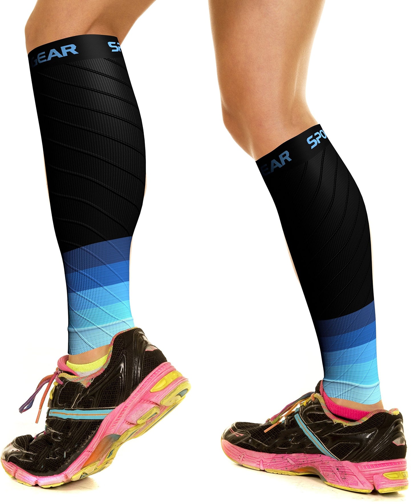 Physix Gear Calf Compression Sleeves - Shin Splint Support for Running, Enhanced Performance & Comfort for Men & Women (Black/Blue, S/M)
