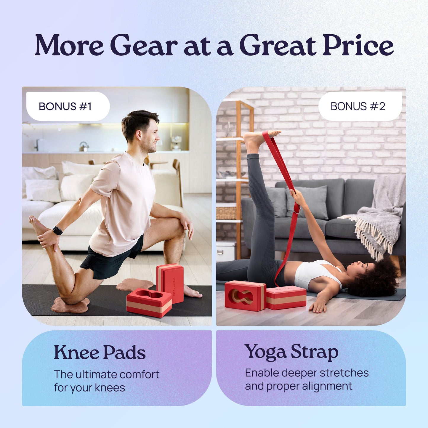 Deep-Zen® Yoga Blocks Wrist Support; Yoga Blocks 2 Pack with Knee Pads and Strap to Put Less Weight on Wrists; Durable, Versatile Yoga Brick Exercise Block Set, Blocks Yoga (Red)