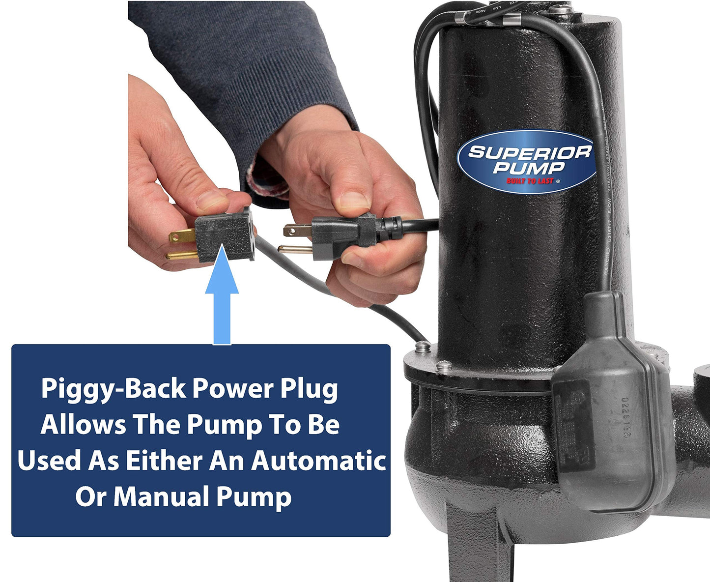 Superior Pump 93015-U Cast Iron Tethered Float Switch Sewage Pump with Basin Kit, 1/2 HP, Black