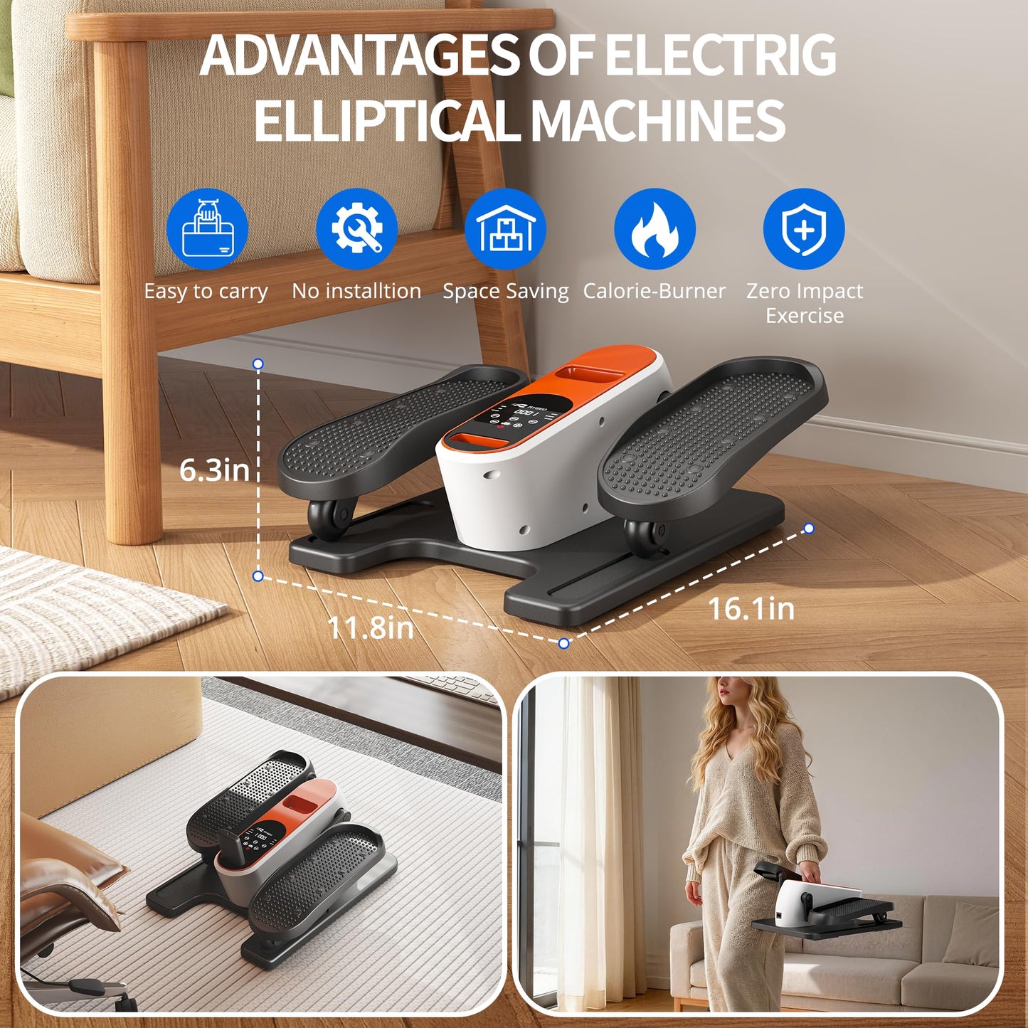 Under Desk Elliptical Machine, Mini Ellipse Leg Exerciser as Seen on TV, Portable Quiet Electric Seated Pedal Exerciser While Sitting for Seniors, 12 Speeds, Manual & Auto Mode for Home & Office