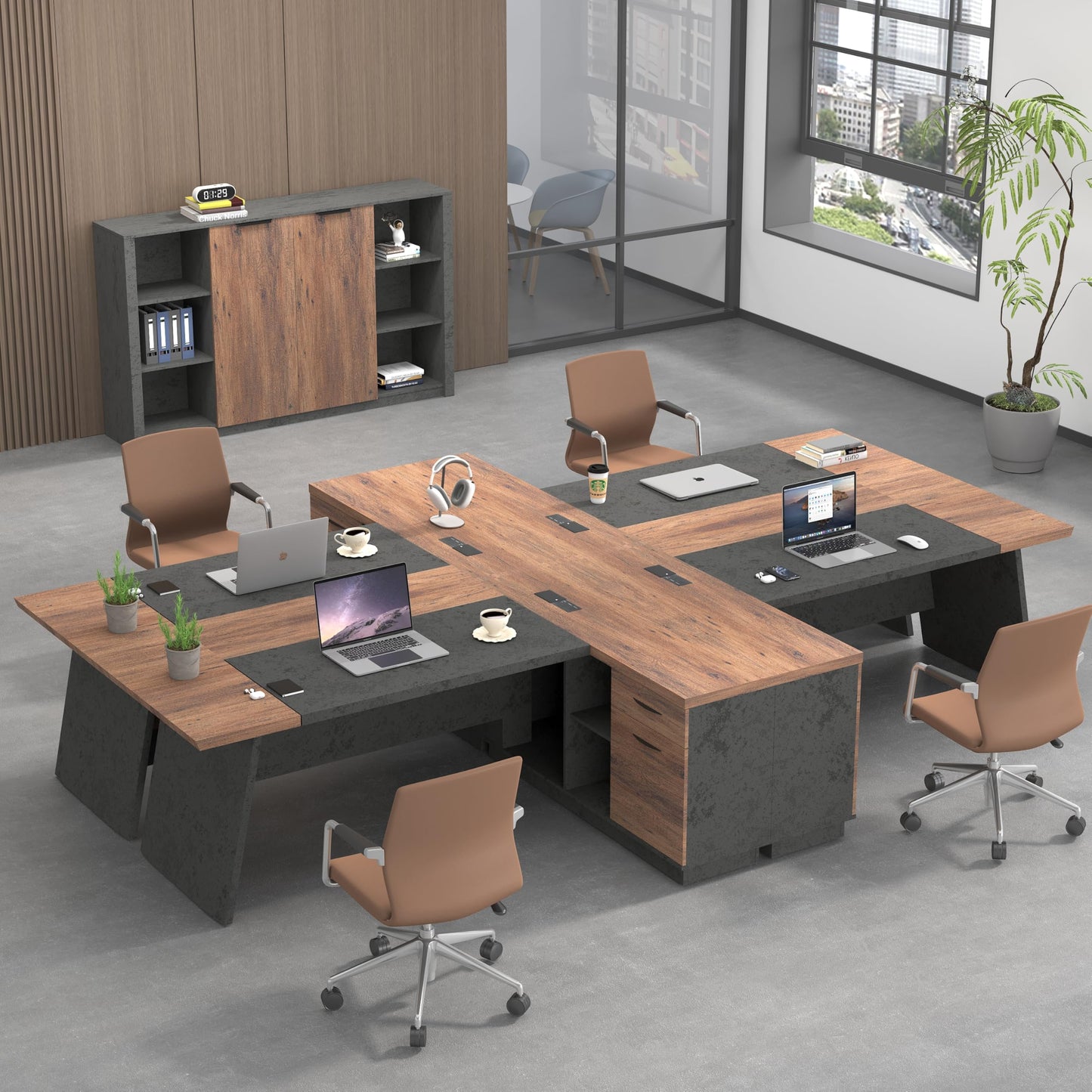 SAINTCY L-Shaped Executive Desk, 78.74 Inches Large Office Desk, Modern Computer Table Set with Drawers & Storage Shelves, Business Workstation for Home Office, Left Return