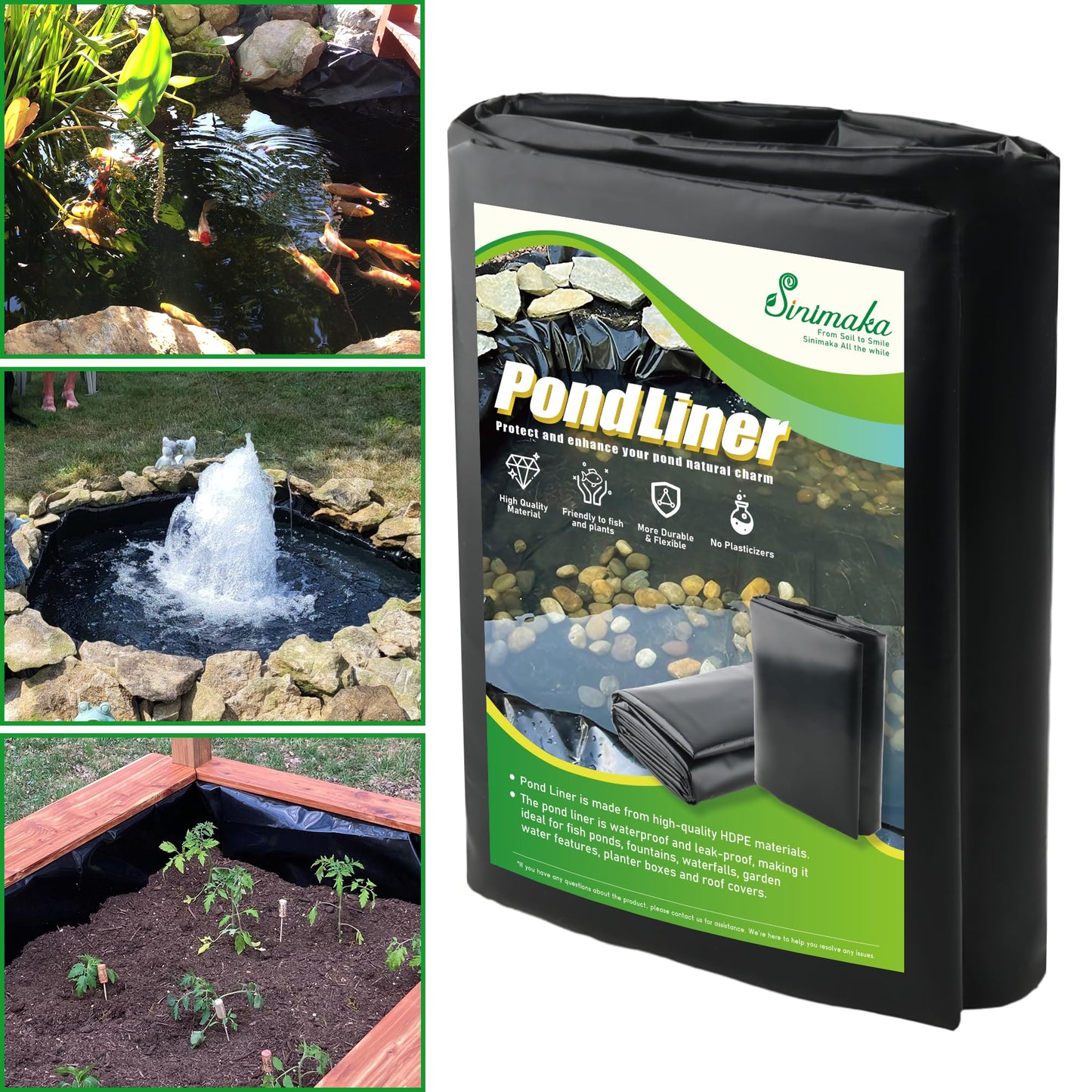 Sinimaka Pond Liner 26 x 33 Ft, HDPE Durable Large Pond Liners for Outdoor Ponds, Pond Liners for Fish, Koi, Water Garden, Waterfall, Fountain