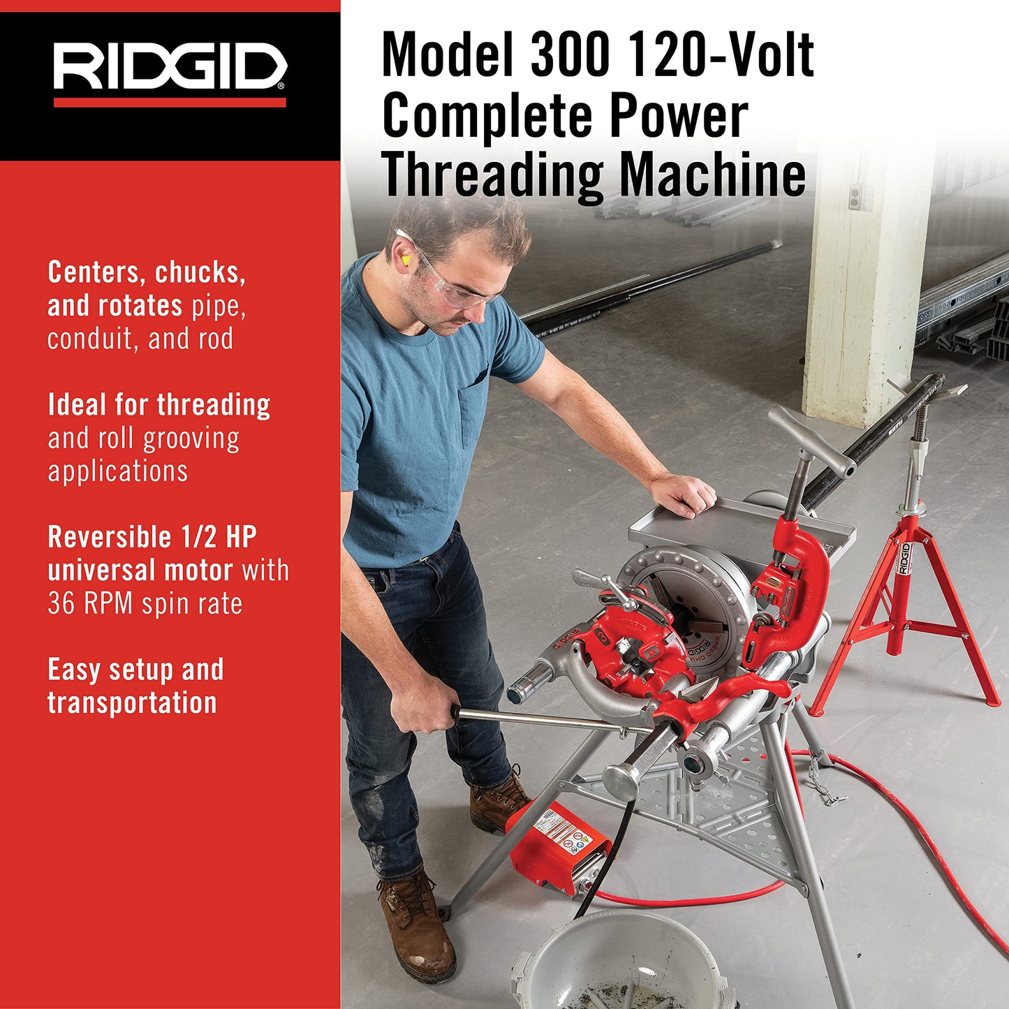 RIDGID 300 Power Drive Pipe Threading Machine + Mophorn 460-6 Tripod Pipe Chain Vise