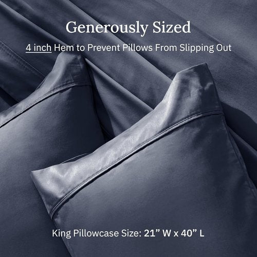 California Design Den King Size Pillowcase Set - 400 Thread Count, 100% Cotton Sateen, Soft Indigo Blue | Set of 2
