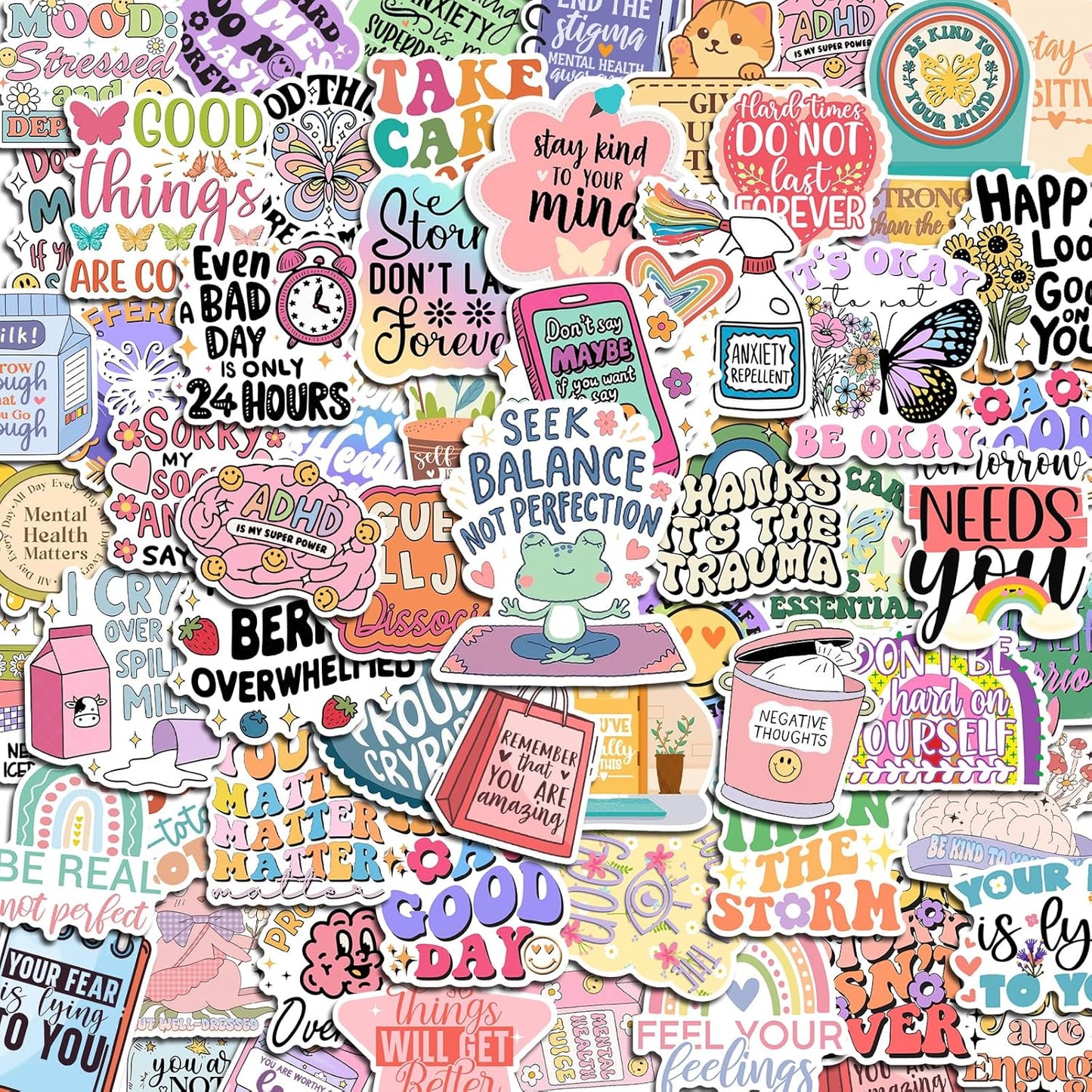 300 PCS Mental Health Stickers, Vinyl Therapy Stickers for Mental Health Journal, Positive Quote Decals for Adult