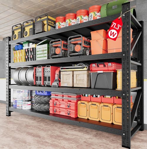 **Heavy Duty Garage Shelving Units by [Brand Name] - 5000LBS Capacity Black Metal Storage Rack | 71.3"W x 24"D x 70"H**