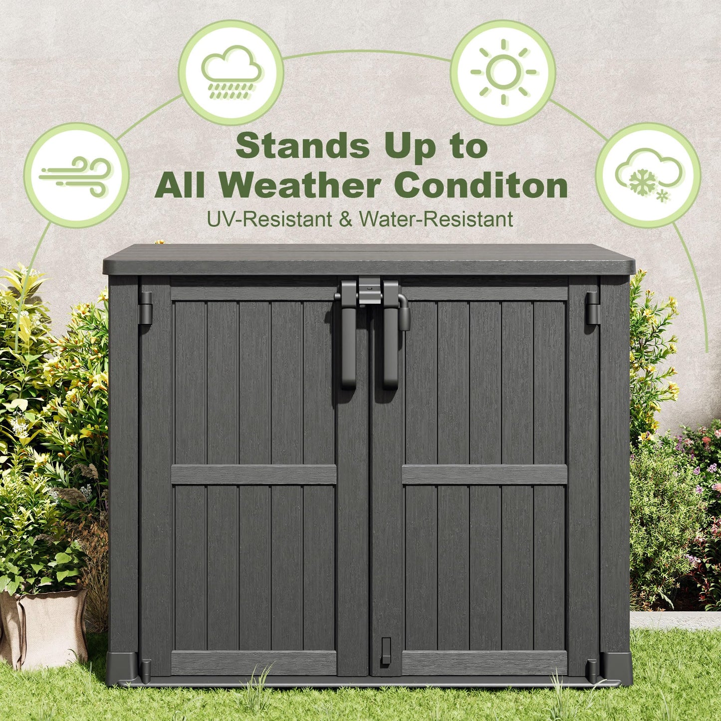 WTFGO 36 Cu Ft Resin Outdoor Storage Shed, Weatherproof Horizontal Outdoor Storage Cabinet with Dual Lock Door for Backyard, Patio, Garage, Garden(Black)