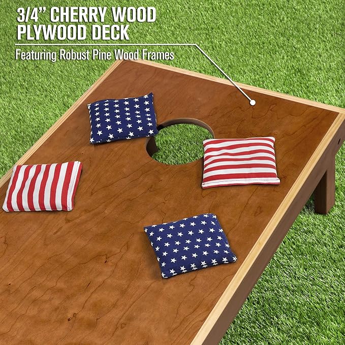 GoSports 4 ft x 2 ft Commercial Grade Cornhole Boards Set - Natural Wood Cornhole Boards, Choose From Different Bean Bag Color Combinations