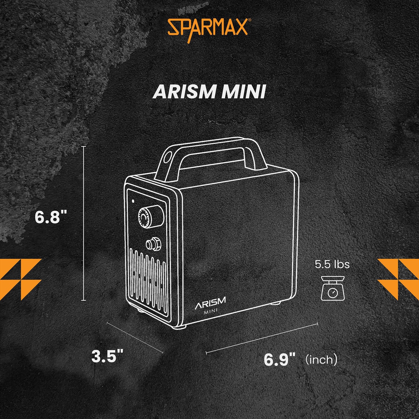SPARMAX ARISM Mini Airbrush Compressor – Compact, Quiet, Oil-Free Air Compressor with Adjustable Pressure, Built-in Holder, Braided Hose – Portable for Art, Makeup, Nail Design & More