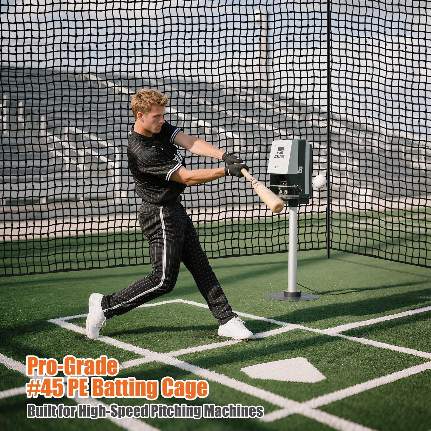 Heavy Duty Baseball Batting Cage Nets,ONLY NET,45#Baseball and Softball Cage Netting,35'/55' Fits Backyard or Team Training