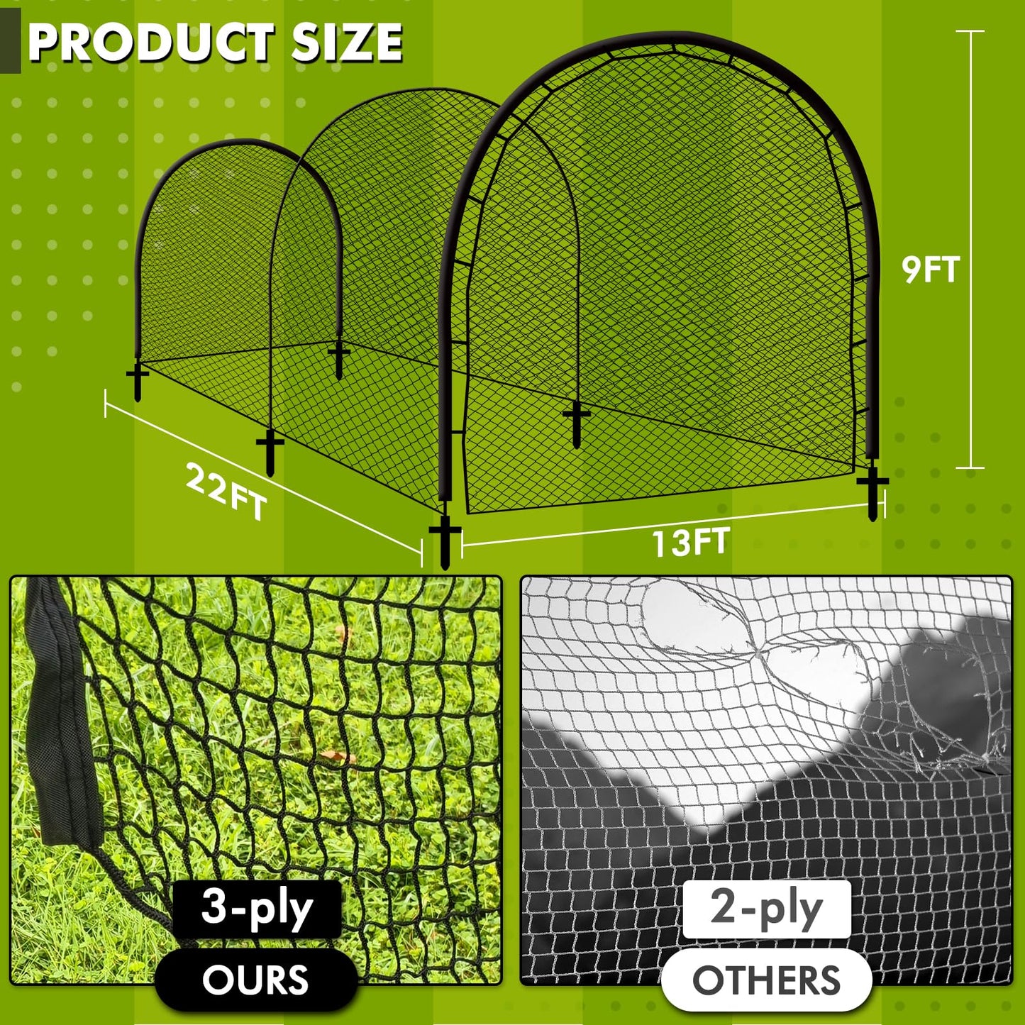 Hazacl Baseball Batting Cage for Backyard, Softball Cage Batting Net Portable with Carrying Bag Detachable Door with Hitting Target for Batting Training Pitching Practice (22 ft)