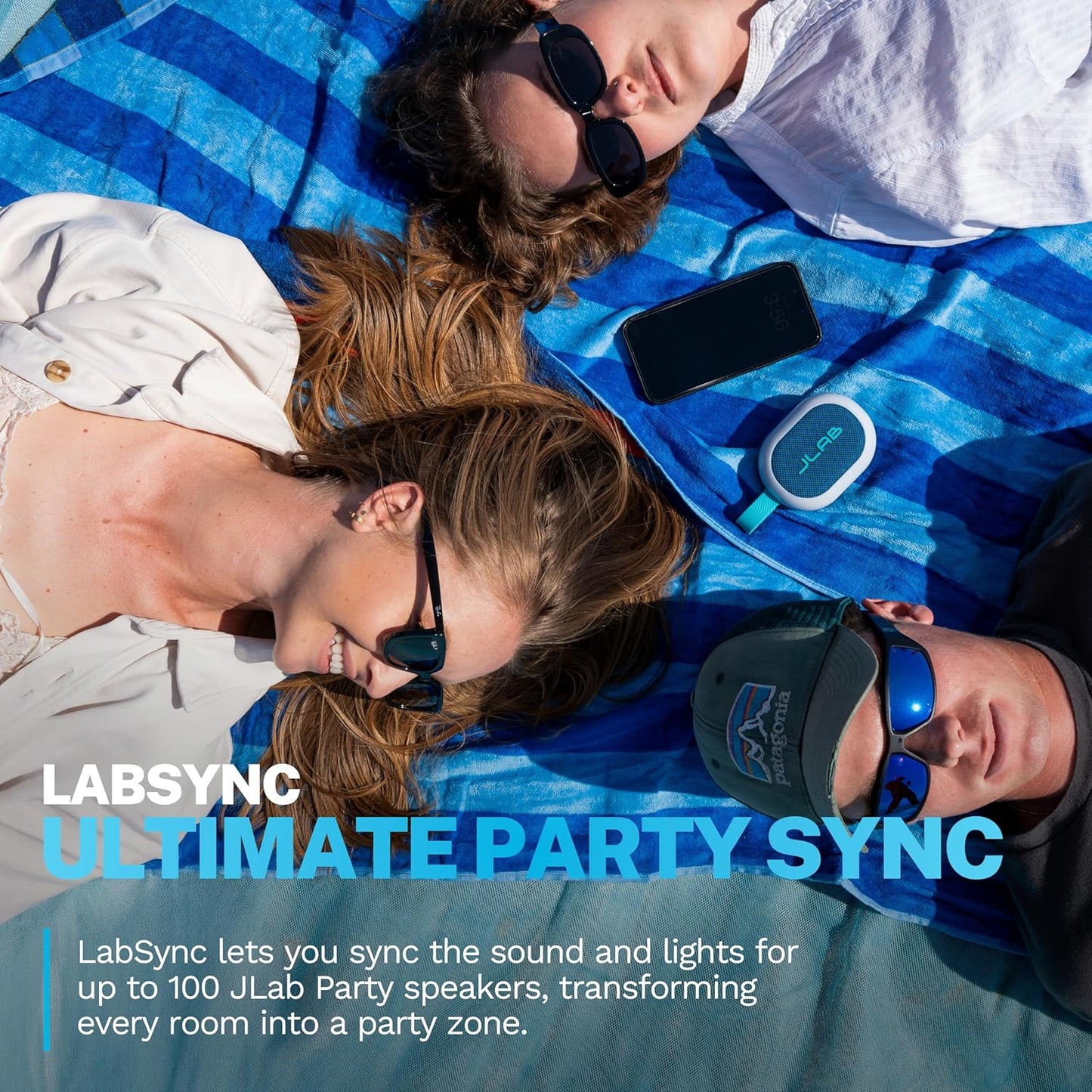 JLab 8+ IP55 100 Pop Party Portable Bluetooth Speaker, Navy, Hours of Playtime, Waterproofing, Detachable Loop Handle