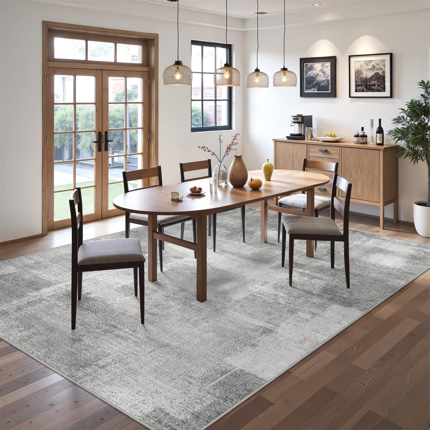 zesthome 5x7 Area Rugs - Stain Resistant Washble Rug, Modern Abstract Rugs for Living Room, Bedroom, Super Soft Area Rug, Low Pile, Entryway Rug (Grey/Ivory, 5'x7')