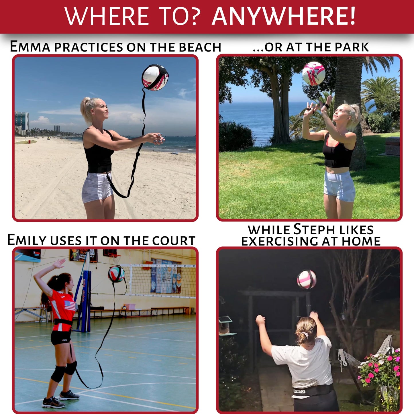 OVANTO Volleyball Training Equipment Aid – Adjustable Practice Volleyball Kit with Ultra-Stretch Neoprene, Exclusive Nylon Bag & Premium Content with Free ebooks, Best Gift for Beginners & Experts