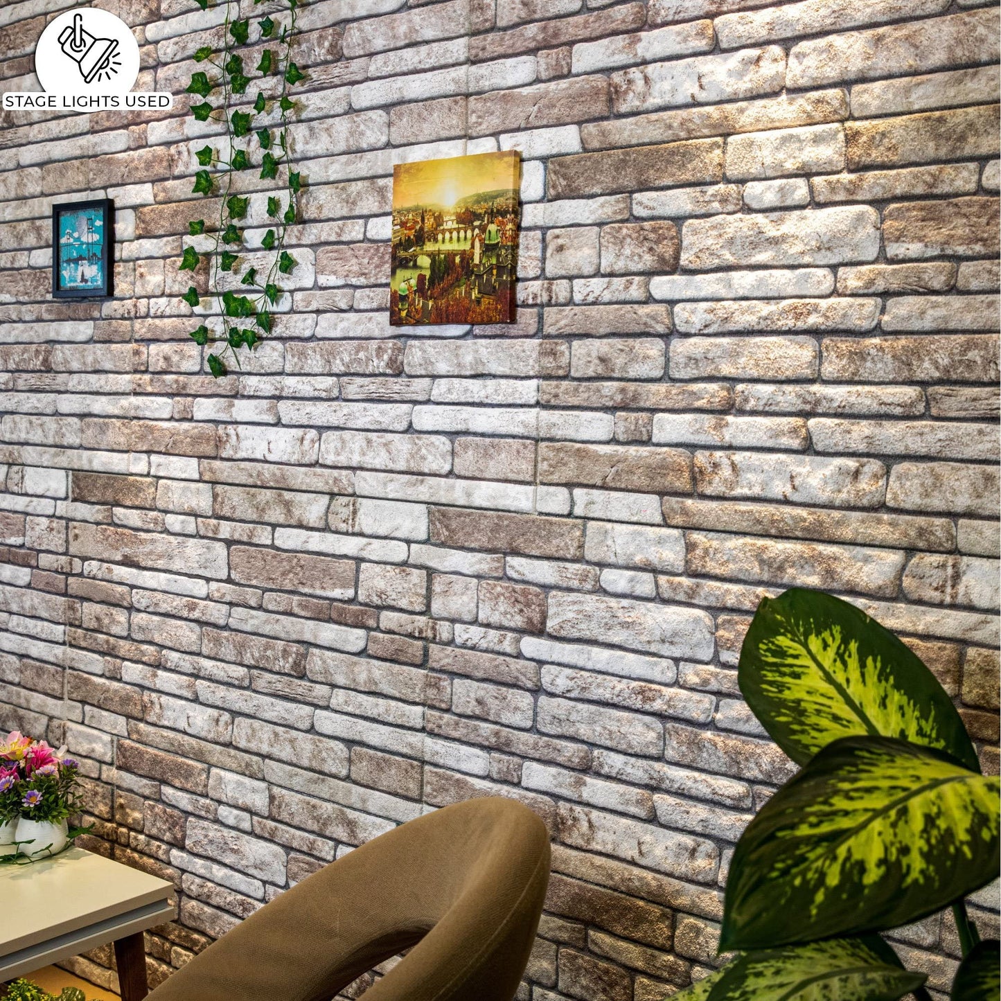 Dundee Deco 3D Wall Panels Faux Brick - Cladding, Light Brown Grey Stone Look Wall Paneling, Styrofoam Facing for Living Room, Kitchen, Bathroom, Balcony, Bedroom, Set of 10, Covers 53 sq ft