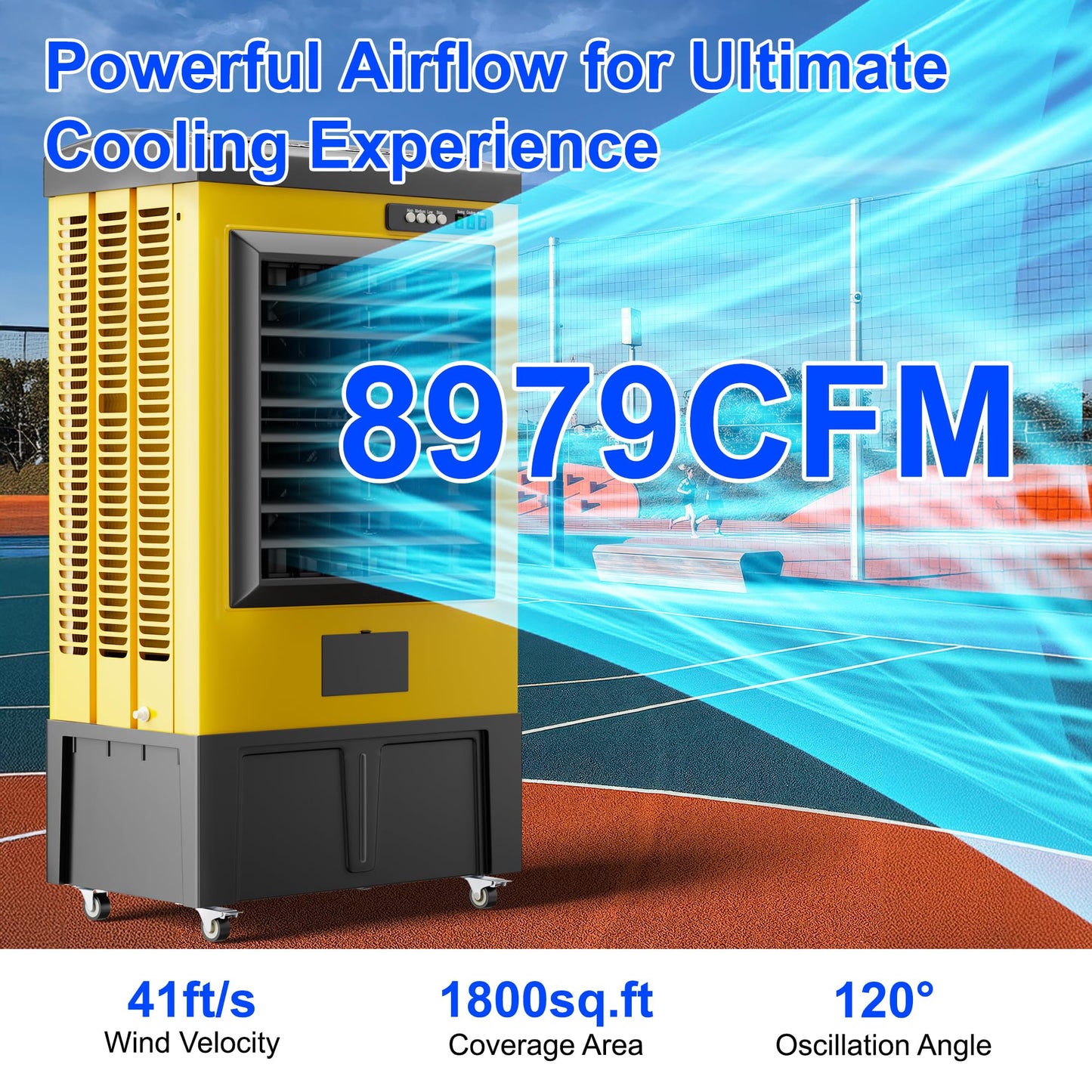 MEPTY 8979CFM Portable Swamp Cooler, Evaporative Air Cooler with 36 Gal Water Tank, Continuous Auto Fill, 3 Speeds, 120°Oscillation, Industrial Outdoor Swamp Coolers for Patios, Garage