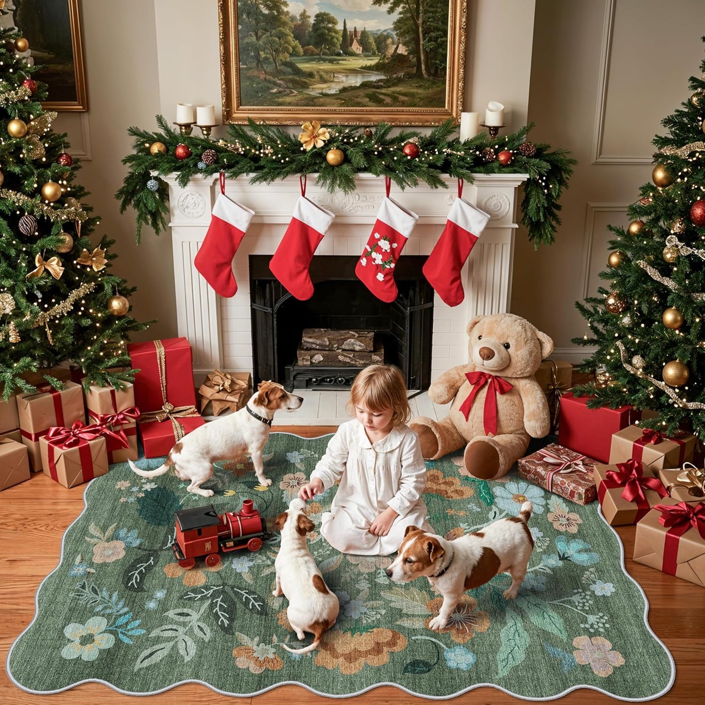 Skiennix 4x6 Living Room Area Rug - Washable Floral Design | Non-Slip & Non-Shedding for Kids Room