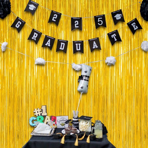 Gold Grad Curtains by [Brand Name] - 4 Pack Metallic Backdrop for 2026 Graduation Party | 3.28 x 7.05 Feet