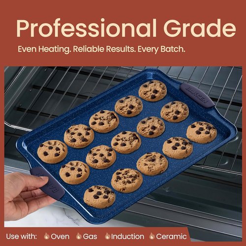 BAKKEN Nonstick Baking Pan Set - Carbon Steel Bakeware with Blue Silicone Handles | Oven Safe Up to 450°F, 18-Piece Set